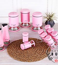 pembe-13 Parça Cam Baharatlık-Baharat Takımı Seti